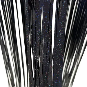 Black laser rain silk fringe curtain with shimmering dots for party backdrop decoration