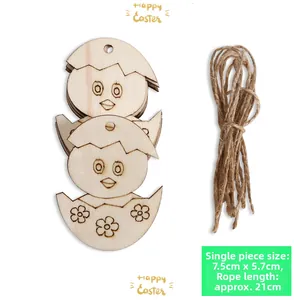 Detailed view of DIY wooden Easter chick hanging ornaments with natural twine rope.