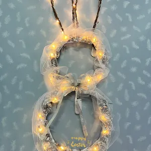 Ghirlanda luminosa a coniglietto pasquale con luci LED calde e pizzo bianco fine