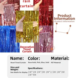Metallic foil fringe heart rain curtain for wedding backdrop and proposal decoration