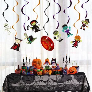 Halloween Hanging Swirl Decorations PVC Spiral Pendants Paper Vampire Mummy Pumpkin Ceiling Ornaments For Home Party Indoor Decor