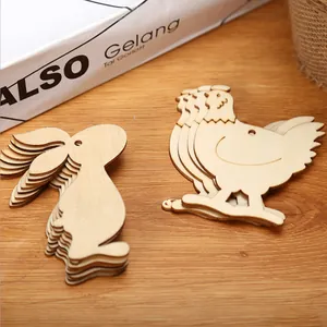 Laser-cut Easter wooden bunny and chicken shapes for DIY hand-painting and hanging decor