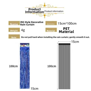 Tenda a pioggia laser blu decorativa per feste, materiale PET resistente da 15x100cm