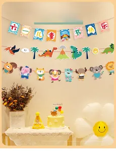 Colorful decorative cartoon animal and dinosaur banners for Children's Day party setup