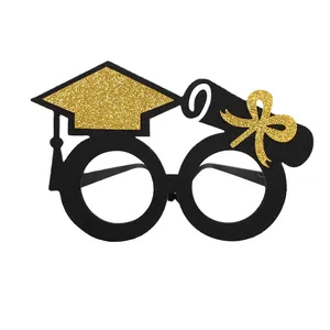 Glittery graduation cap and diploma decorative party glasses for school ceremony