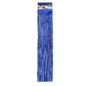 Bright blue metallic laser tinsel curtain for festive party and birthday decoration, 10x100cm