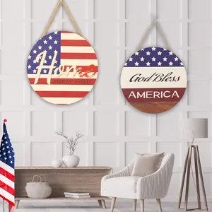 Plaque Suspendue en Bois Jour de l'Indépendance Patriotique God Bless America Décoration de Maison Home Sweet Home