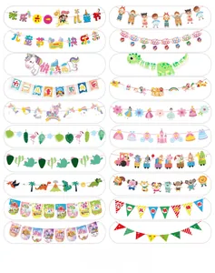 Detailed view of various colorful Children's Day banner designs for party decorations