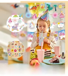 Children's Day decorative banners with dinosaurs and unicorns for party decor