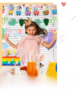 Colorful cartoon birthday banner decorations for children's party events and celebrations