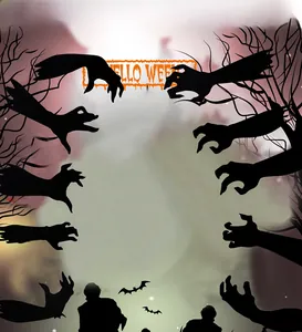 Décorations d'Halloween pour fenêtres avec mains de fantômes et chauves-souris