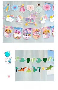 Detailed showcase of various themed paper banners featuring princess, dinosaur and cactus designs.