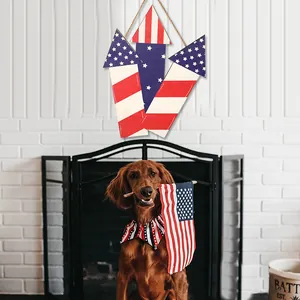 Independence Day wooden rocket wall hanging with US flag stars and stripes design