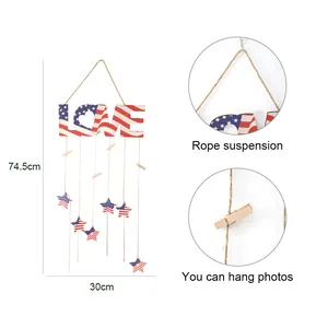 Rustic wooden LOVE hanging sign with US flag pattern and photo clips for 4th of July decor