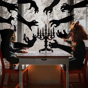 Halloween DIY vilt spookhand stickers en kandelaar silhouet raamdecoratie set decor