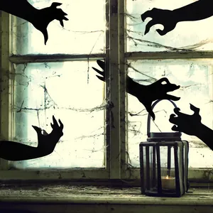 Griezelige zwarte vilten spokenhand silhouetten voor Halloween raamdecoratie en DIY sfeer