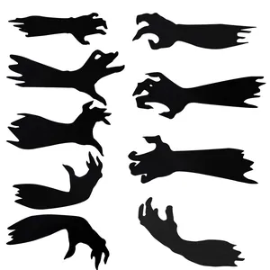 Set van 10 Halloween spookhand muurstickers van zwarte vliesstof voor DIY decoratie