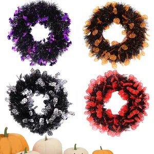 Τεχνητό Στεφάνι Halloween με Κολοκύθα Νυχτερίδα Σκελετό για Διακόσμηση Σπιτιού Κήπου Πόρτας Πάρτι Διακοσμητικό