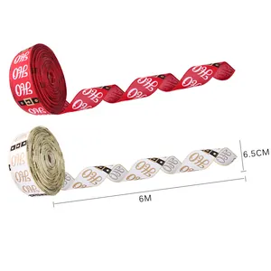 Red and white Christmas ribbons with Ho Ho Ho pattern, 6.5cm wide and 6m long roll