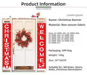 Festive red non-woven Christmas porch banners for holiday door and window decoration