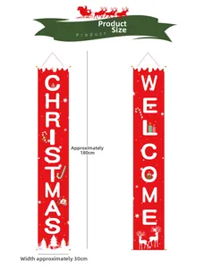 Christmas banner size guide: 180cm height, 30cm width with red festive decorative patterns.