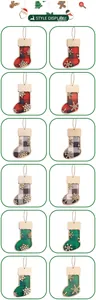 Detailed style display of wooden Christmas stocking ornaments with checkered patterns