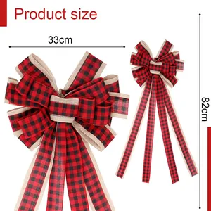 Lazo de Navidad de cuadros rojos y negros para árbol, medidas de 33 cm por 82 cm