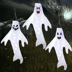 Σετ 3 κρεμαστά φαντάσματα Halloween με φώτα LED για τρομακτική διακόσμηση χώρου.