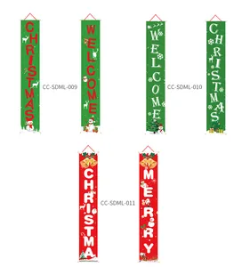 Set of festive Christmas and Welcome door banners in red and green for holiday home decoration.