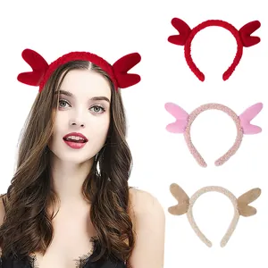 Christmas Antler Headband Plush Lamb Wool Reindeer Ear Hair Hoop For Kids Women Party Decoration Headpiece Accessory