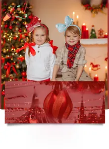 Cute children wearing festive glittery Christmas bow headbands in a cozy holiday scene