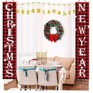 Red and black plaid Christmas and New Year banners for festive home party door decoration
