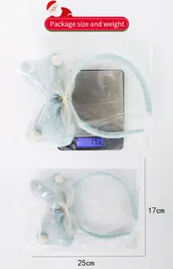 Packaging details of Christmas bow headband with 19.6g weight and 25x17cm dimensions