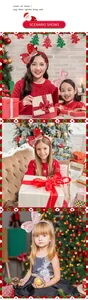 Scenario shots of children and adults wearing festive red and pink Christmas bow headbands.