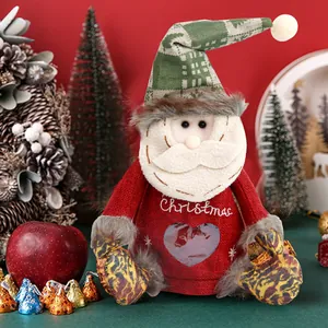 Decorative plush Santa Claus Christmas gift and candy bag with transparent heart window