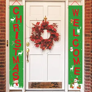 Festive green Christmas porch banners with red 'Welcome' and 'Christmas' text