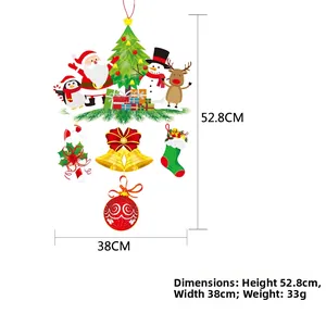Décorations de Noël suspendues colorées avec Père Noël et bonhomme de neige, 38x52,8 cm
