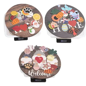 Detail view of interchangeable seasonal welcome sign showing weight on digital scales