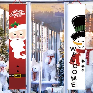 Festive non-woven Christmas door banners with Santa Claus and snowman illustrations