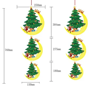 Technical drawing showing the exact dimensions of Christmas tree and moon hanging decorations