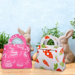 Easter felt tote bags with colorful carrot and egg patterns for party gift treats