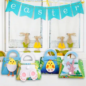 Colorful Easter felt gift bags with 3D rabbit and chick designs for holiday candy treats