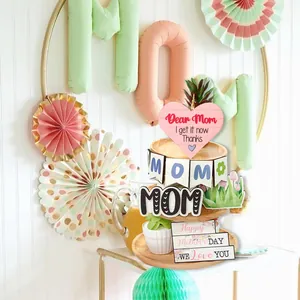 Complete Mother's Day tiered tray wooden decor set with festive signs and floral banners