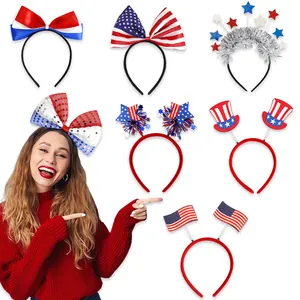 USA Independence Day Headband Patriotic Party Decor Red White Blue Sequin Star Bow USA Map Headband For Adults Kids Parade