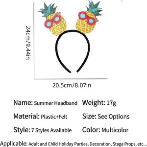 Hawaiian theme pineapple party headband with detailed dimensions and product specifications