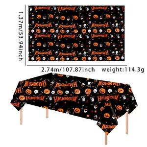 Mantel de Halloween de PE impermeable con diseños de calabazas y fantasmas, 137x274cm