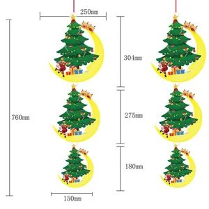 Dimensioni dettagliate decorazioni natalizie appese con albero, luna e Babbo Natale
