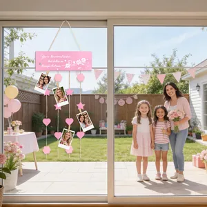 Pink Mother's Day wooden photo display plaque with heart and star clips