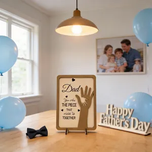 Detailed view of a Father's Day wooden plaque featuring an engraved sentimental message
