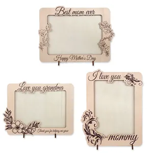 Wooden Mother's Day photo frame set with engraved floral designs and quotes